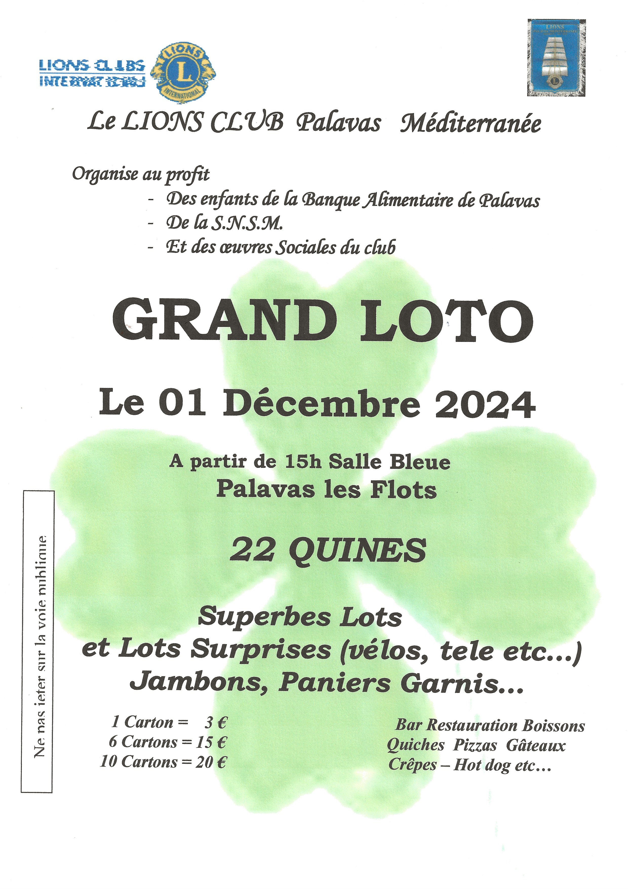 LOTO DU LIONS CLUB PALAVAS MÉDITERRANÉE