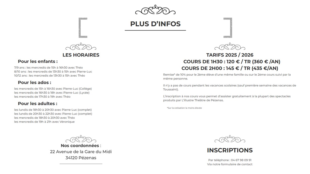 ILLUSTRE THÉÂTRE / COURS DE THÉÂTRE 2025-2026