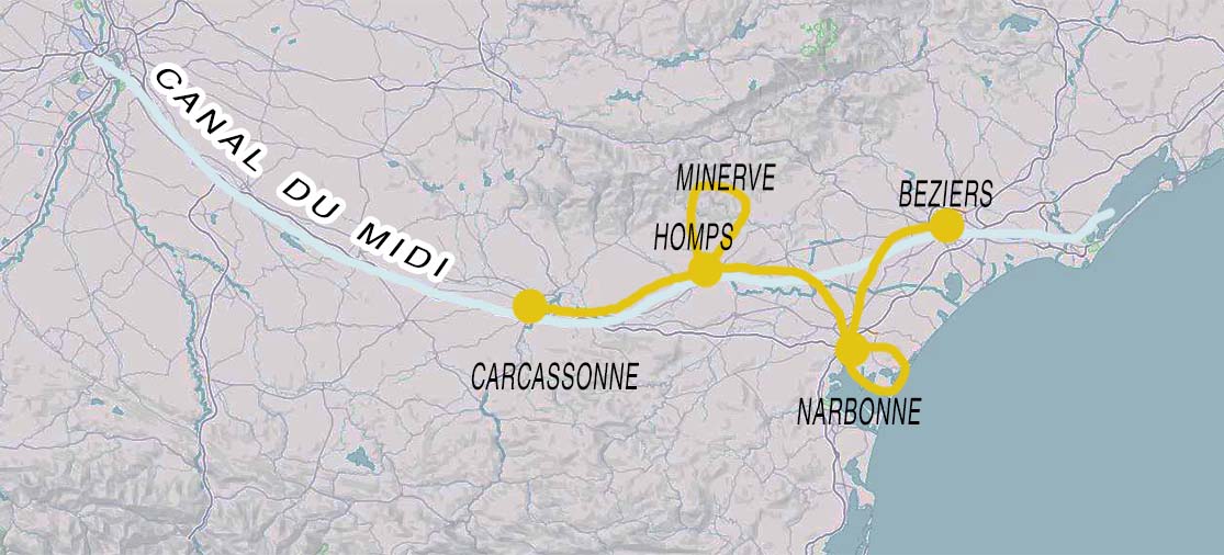 Exemple d'un de nos circuits à vélo le long du Canal du Midi.