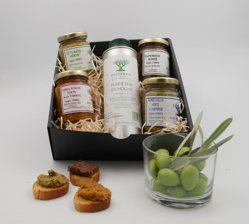 Coffret-cadeau-idee-tapenade-huile-oliveraie-barthelemy-herault