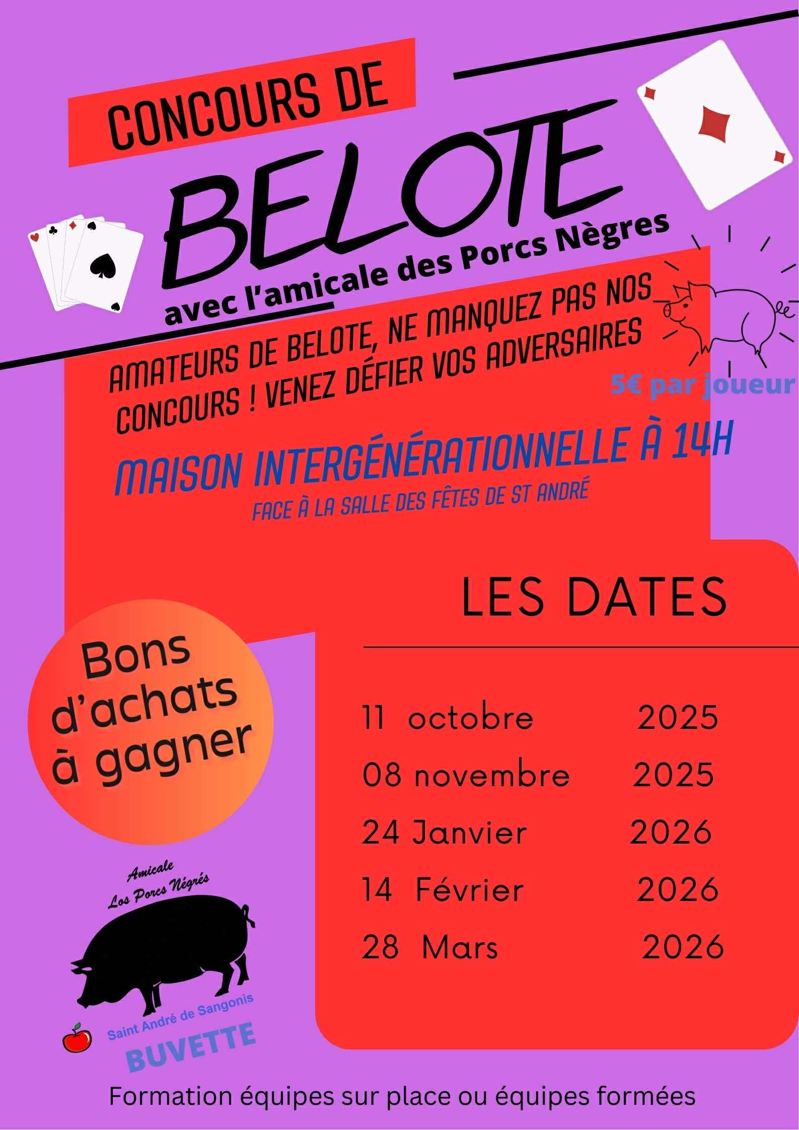 CONCOURS DE BELOTE AVEC L’AMICALE DES PORCS NÈGRES